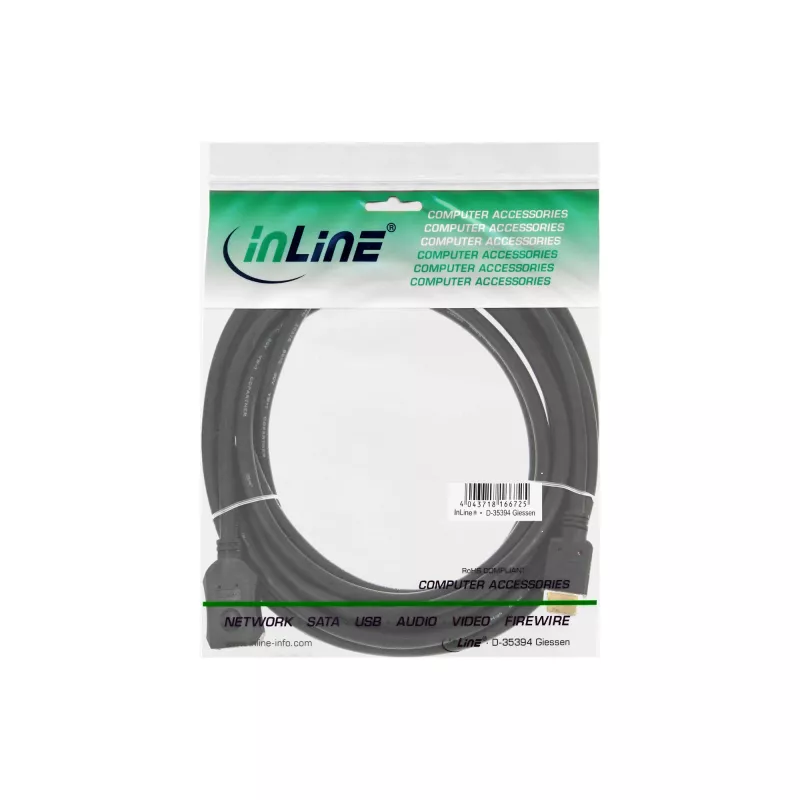 Cable HDMI InLine, cable HDMI High Speed, M/H, negro, contactos dorados, 1 m