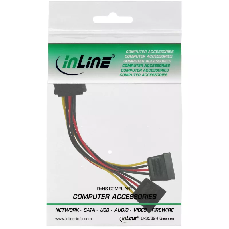 Cable de alimentación en Y SATA InLine conector hembra SATA / 2x conector macho SATA 0,15 m