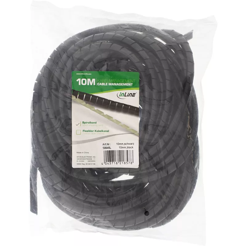 Cinta espiral InLine 10 m, negro, 10 mm, Negro, 1 cm, 169 g, 200 mm, 210 mm, 50 mm