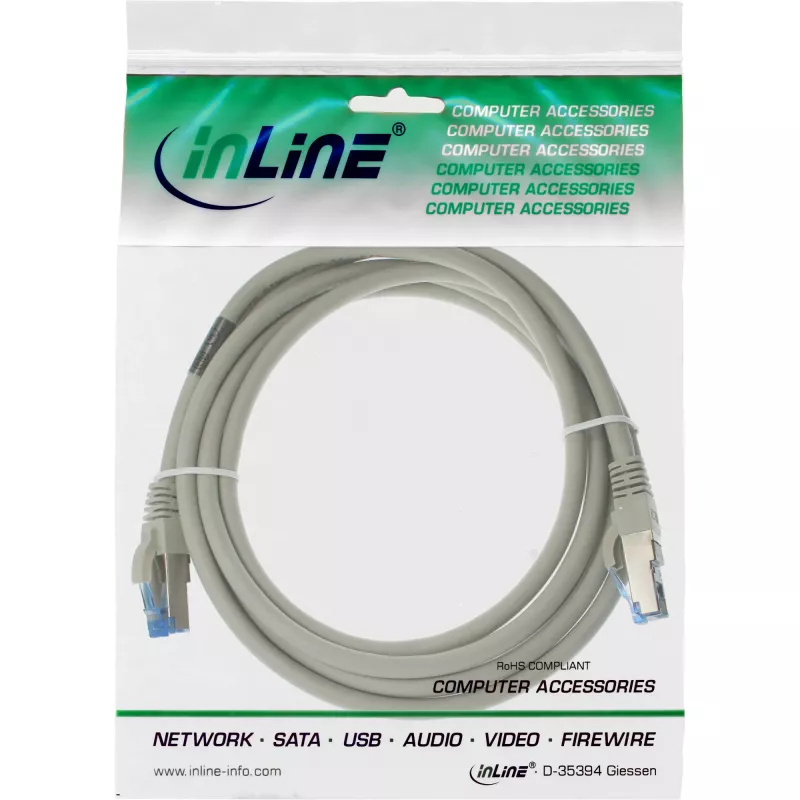 Cable de red InLine S/FTP PiMF Cat.6A libre de halógenos 500MHz gris 3m