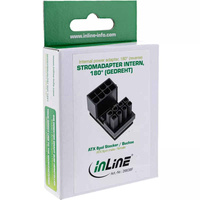 Adaptador de alimentación interno InLine, 180° ATX 8-Pin conector macho/hembra (Reverse)