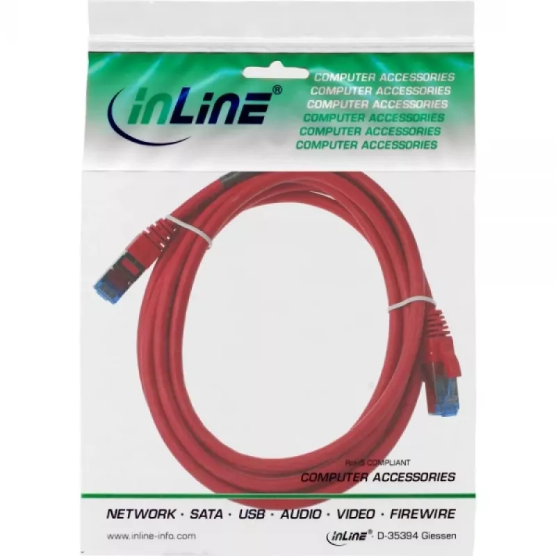 Cable de parcheo InLine S/FTP PiMF Cat.6A libre de halógenos 500MHz rojo 2m