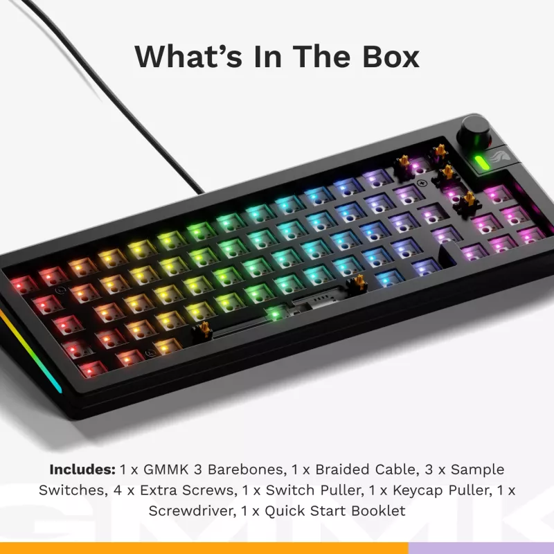 Glorious Gaming GMMK 3 65% Barebones Wired Negro - ISO
