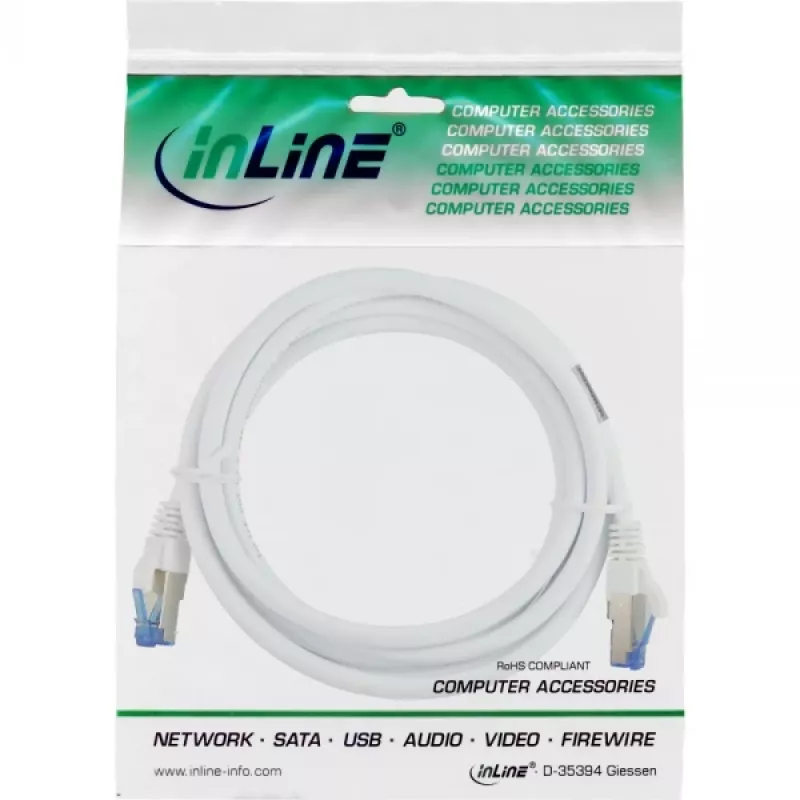 Cable de red InLine S/FTP PiMF Cat.6A libre de halógenos 500MHz blanco 1.5m