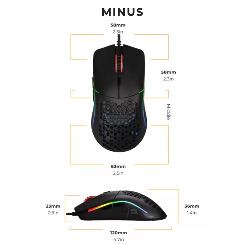 Ratón Glorious Gaming Glorious Model O- Regular (Negro), diestro, óptico, USB Type-A, 3200 DPI, Negro