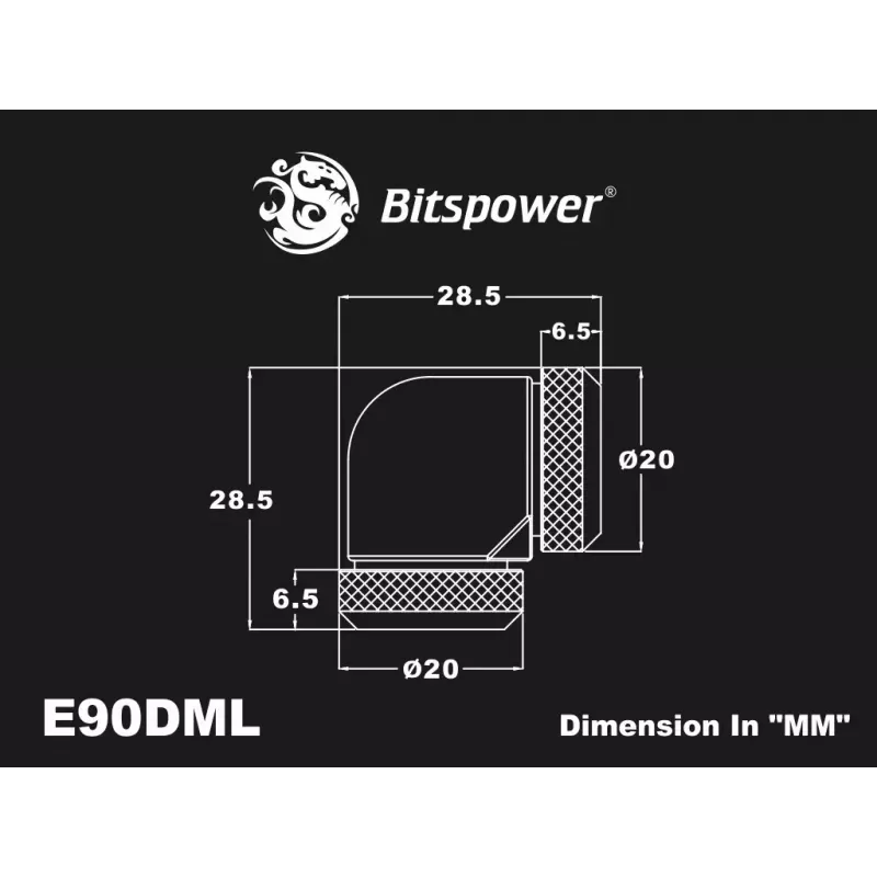 Codo de compresión BitsPower Carbon Negro BP-CBE90DML — racor de latón a 90°, acabado carbono negro, 1 unidad