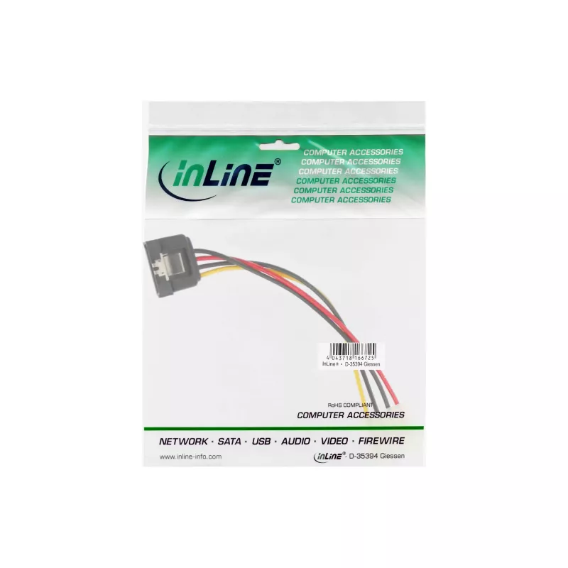 Cable adaptador de alimentación SATA InLine 4-Pin Molex / 15-Pin SATA con bloqueo 0,15 m