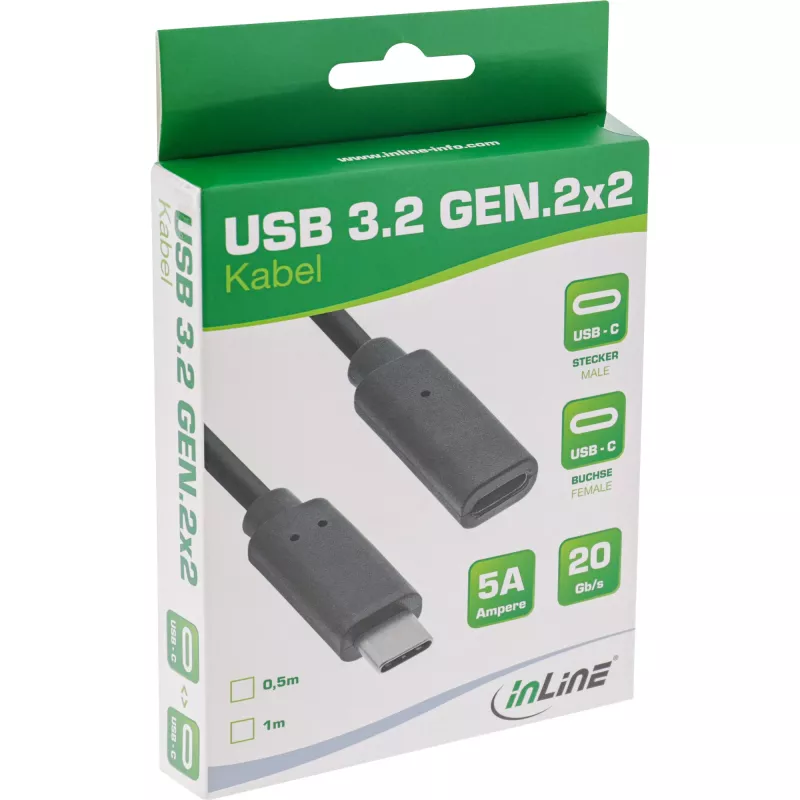 Cable de extensión USB 3.2 Gen.2x2 InLine 35771 1m USB-C conector macho/hembra negro