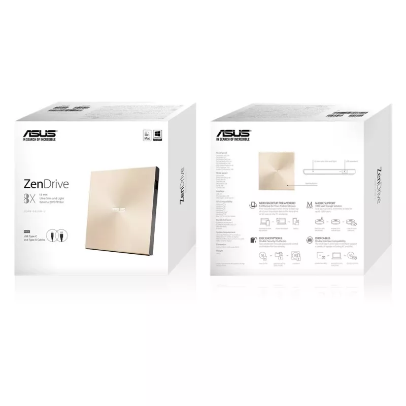 Unidad óptica ASUS ZenDrive U9M DVD±RW dorada