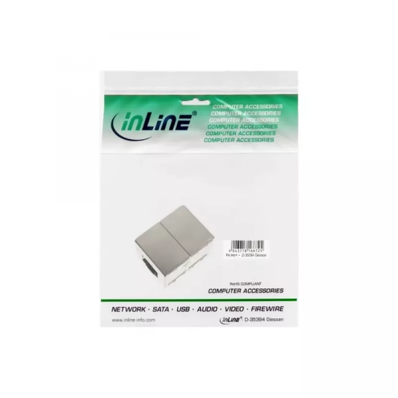 Adaptador InLine Cat.6, metal totalmente apantallado, 2x RJ45 hembra/hembra, directo