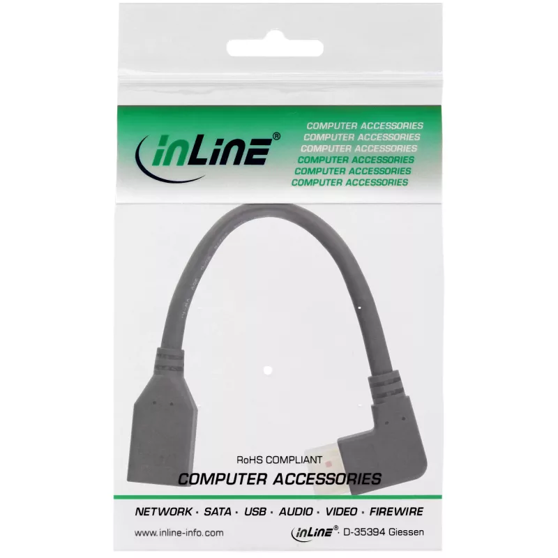 Cable adaptador InLine DisplayPort 1.4 macho/hembra, 8K4K, acodado a la derecha, negro/dorado