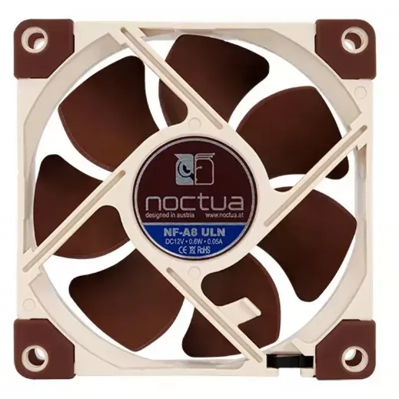 Noctua NF-A8 ULN ventilador de caja, 80 mm, 12 V, 3 pines, rodamiento SSO2, 1100–1400 rpm, 34,8 m³/h, 6,5–10,4 dB(A), beige/marrón