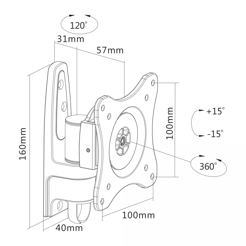 Soporte de pared InLine, para monitores de hasta 69 cm (27 pulgadas), máx. 15 kg