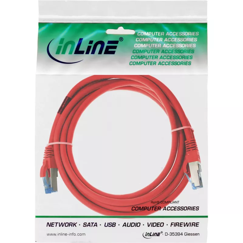 Cable de red InLine S/FTP PiMF Cat.6A libre de halógenos 500MHz rojo 1,5m