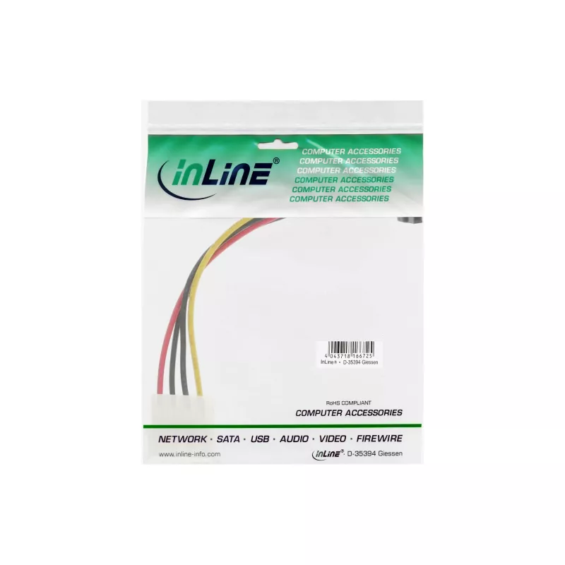 Cable adaptador de alimentación SATA InLine 1x conector hembra 4 pines / 15 pines SATA en ángulo hacia arriba 29670X