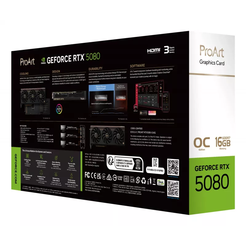 Tarjeta gráfica ASUS GeForce RTX 5080 16 GB GDDR7 PCIe 5.0, 256 bits, OC, 3 ventiladores, 304 mm