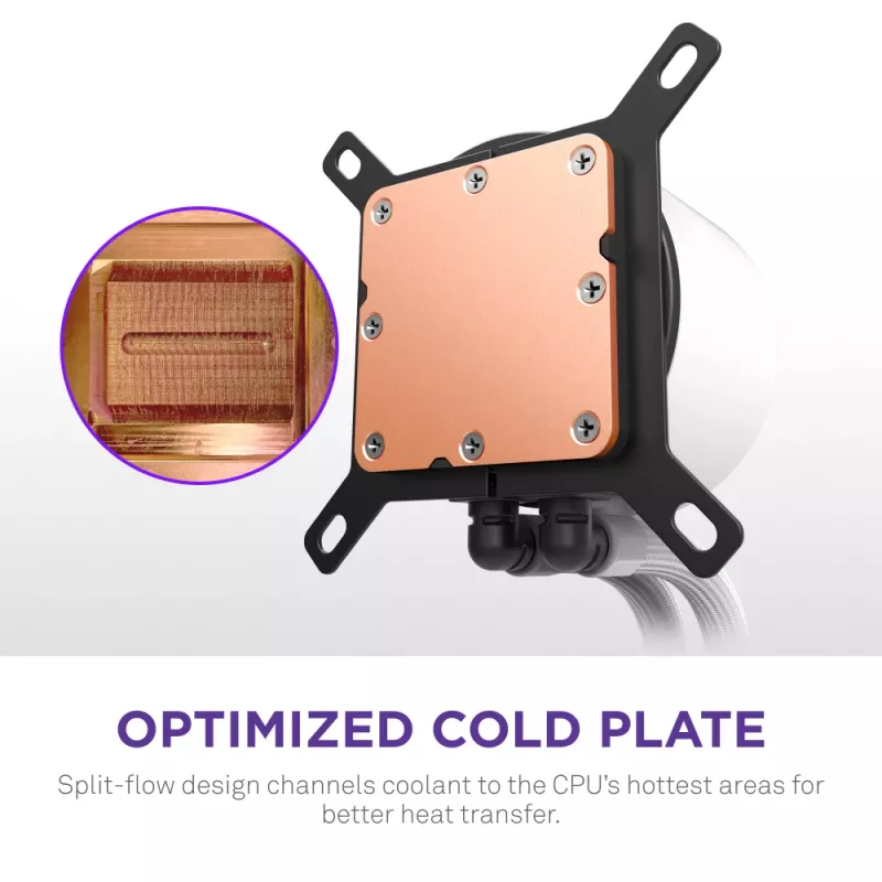 Refrigeración líquida todo en uno para CPU NZXT Kraken Plus RGB 240 — ventilador de 120 mm, rodamiento FDB, blanco