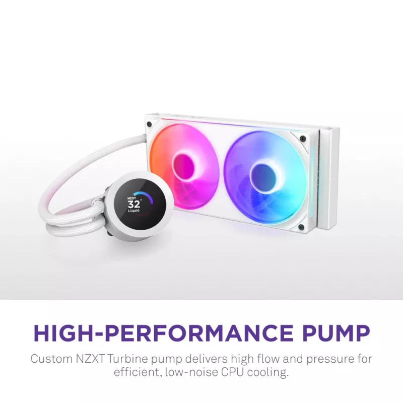 Refrigeración líquida todo en uno para CPU NZXT Kraken Plus RGB 240 — ventilador de 120 mm, rodamiento FDB, blanco