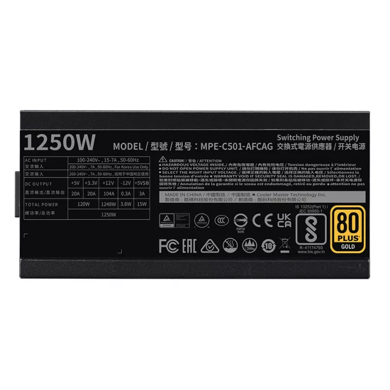 Fuente de alimentación COOLER MASTER Mwe 1250 V2 Gold Totalmente Modular 1250 W ATX Negra
