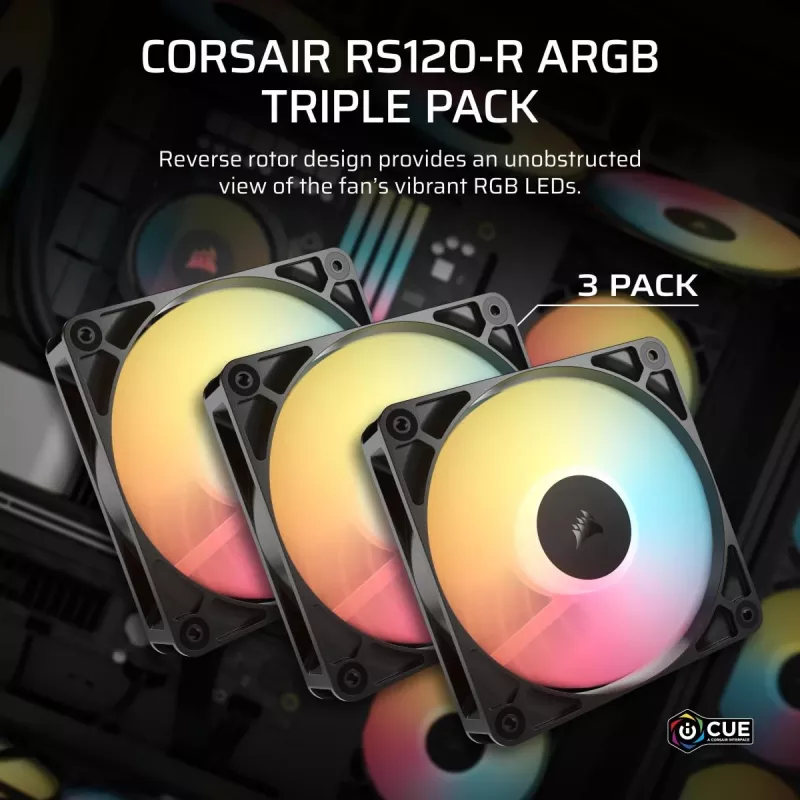 Ventilador de refrigeración CORSAIR RS120-R ARGB 120mm Pack de 3, 120 mm, iluminación ARGB, 3 ventiladores