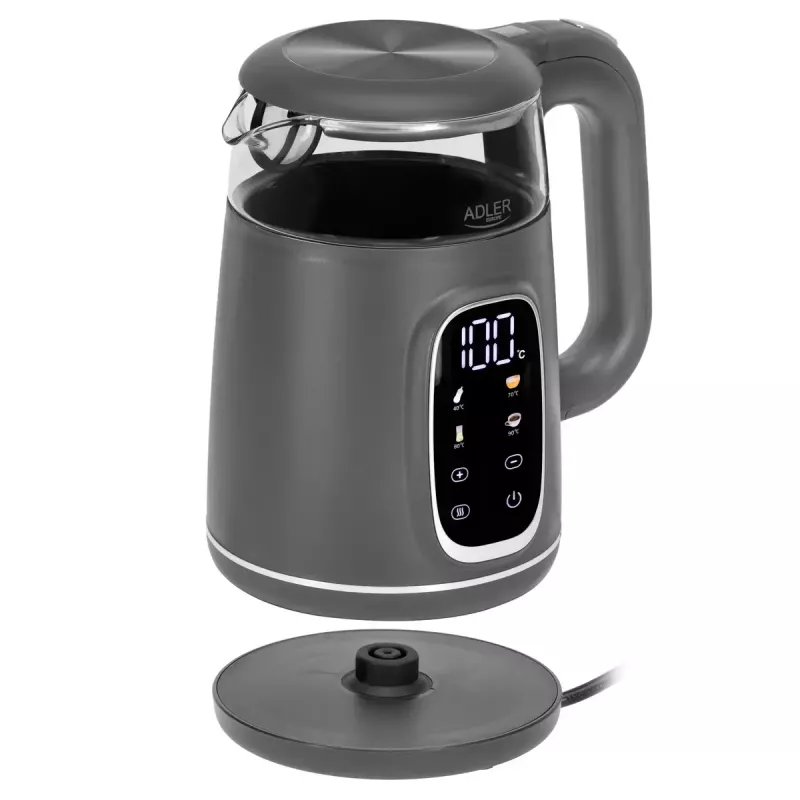Hervidor de agua eléctrico Adler AD 1305 G — 1,7 L, 2200 W, termostato regulable, indicador LED, gris