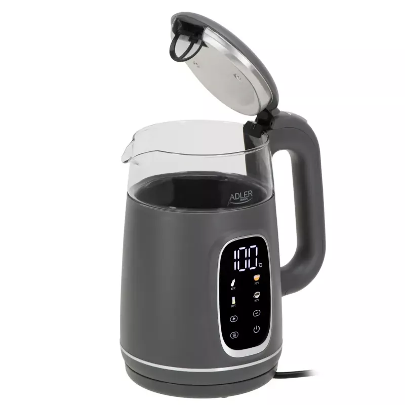 Hervidor de agua eléctrico Adler AD 1305 G — 1,7 L, 2200 W, termostato regulable, indicador LED, gris