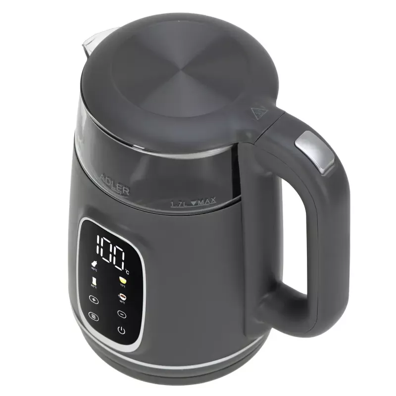 Hervidor de agua eléctrico Adler AD 1305 G — 1,7 L, 2200 W, termostato regulable, indicador LED, gris