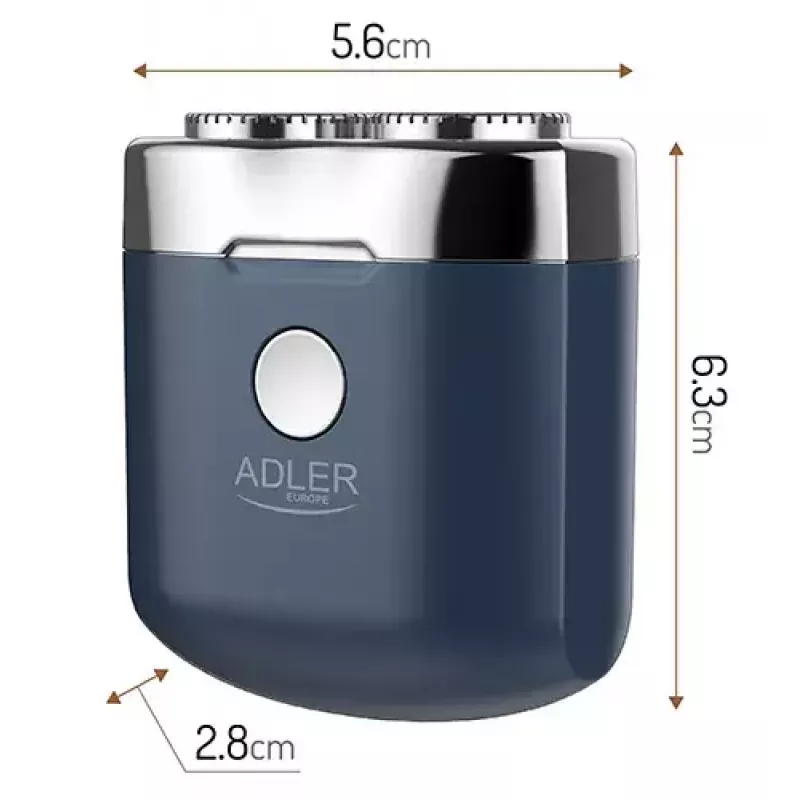 Afeitadora rotativa Adler AD 2937, 2 cabezales giratorios, batería de Li-Ion 250 mAh recargable, lavable, inalámbrica, azul
