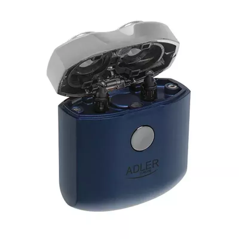 Afeitadora rotativa Adler AD 2937, 2 cabezales giratorios, batería de Li-Ion 250 mAh recargable, lavable, inalámbrica, azul