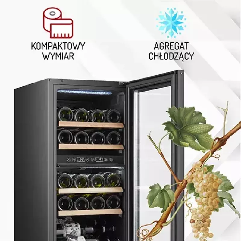 Vinoteca termoeléctrica Adler AD 8080, de libre instalación negra, 24 botellas, 2 zonas, 60 L, control táctil