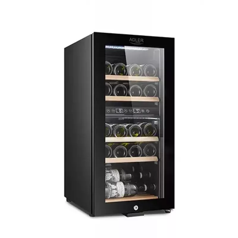 Vinoteca termoeléctrica Adler AD 8080, de libre instalación negra, 24 botellas, 2 zonas, 60 L, control táctil