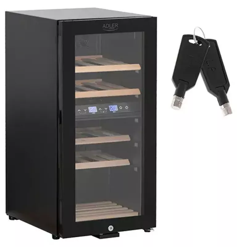 Vinoteca termoeléctrica Adler AD 8080, de libre instalación negra, 24 botellas, 2 zonas, 60 L, control táctil