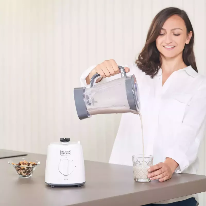 Batidora de mesa Black & Decker BXJB500E – 1,5 L jarra de vidrio, 500 W, 2 velocidades, pulsación, Ice-Crush
