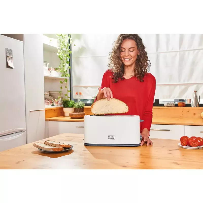 Tostadora Black & Decker BXTO1001E 1 ranura 1000 W blanca, 7 niveles de tostado, ranura larga