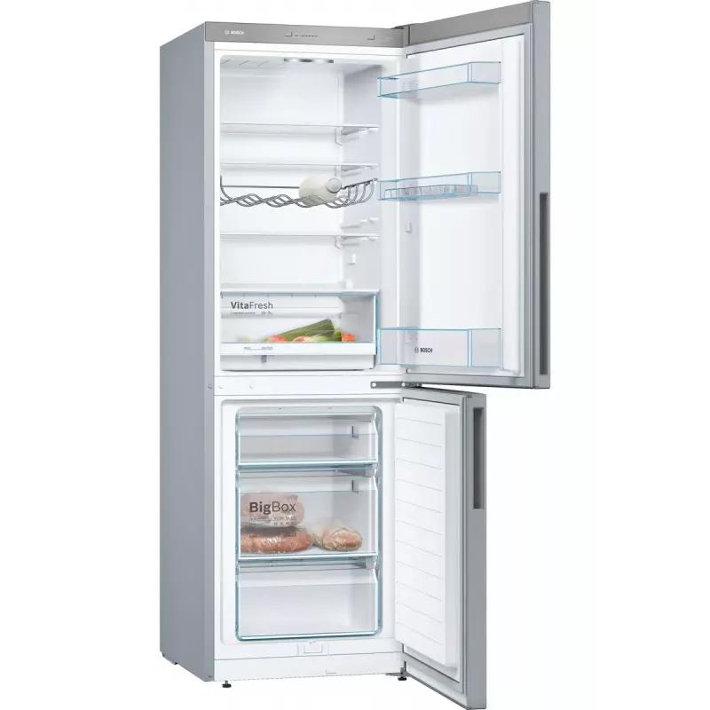 Frigorífico combi Bosch Serie 4 KGV33VLEA — independiente, acero inoxidable, 289 l de volumen total (195 l frigorífico / 94 l congelador), clase E, 176 cm