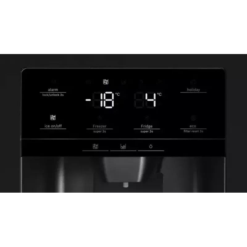 Frigorífico side-by-side Bosch Serie 6 KAD93ABEP, 562 L de volumen total, frigorífico 371 L, congelador 191 L, NoFrost, máquina de hielo, negro