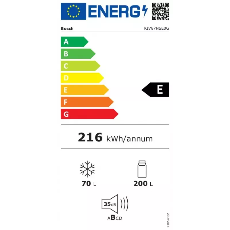 Frigorífico combi Bosch Serie 2 KIV87NSE0 empotrable 270 L blanco