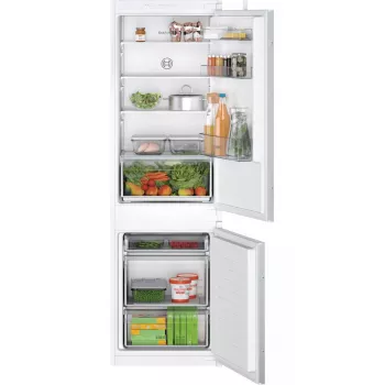 Frigorífico combi empotrable Bosch Serie 2 KIV86NSE0 — 267 L, congelador inferior, blanco, 177,2×54,1×54,8 cm, clase de eficiencia energética E