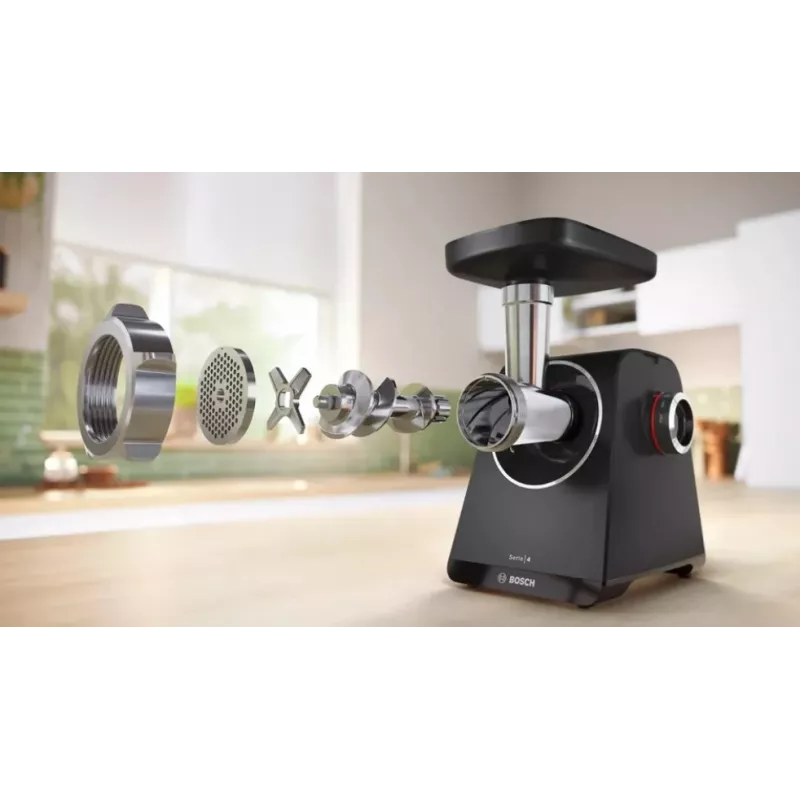 Picadora de carne Bosch Serie 4 MFWS440B 1900 W, negra, plateada