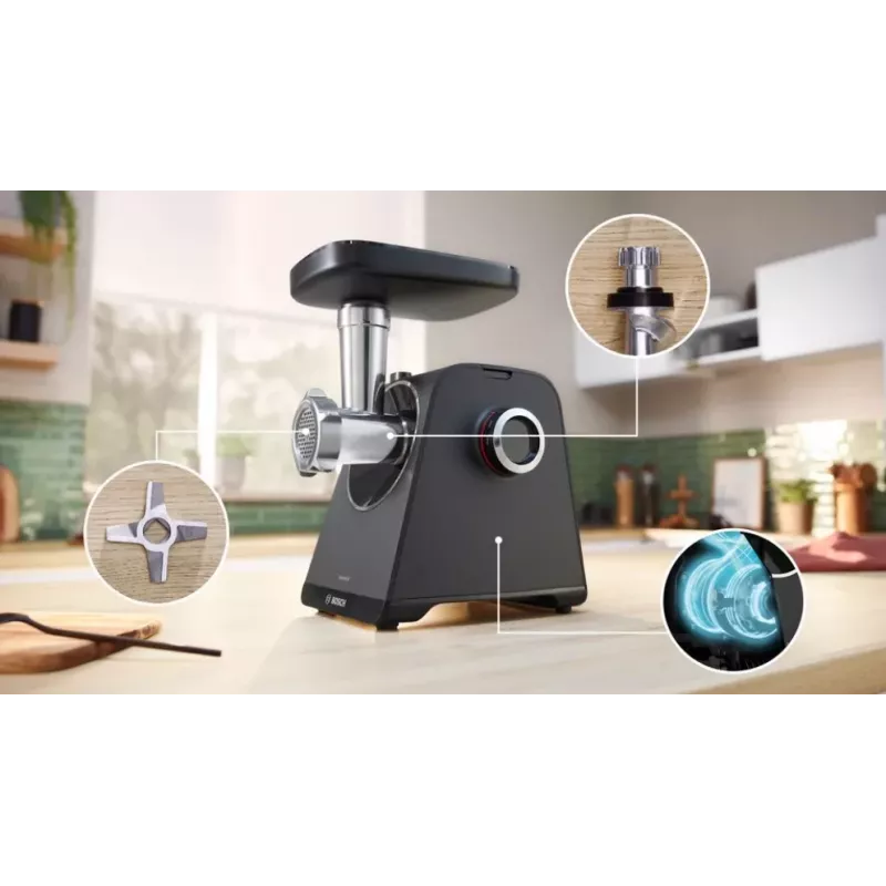 Picadora de carne Bosch Serie 4 MFWS440B 1900 W, negra, plateada