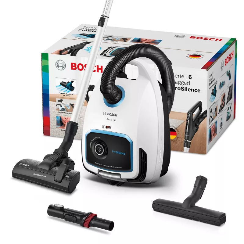 Aspirador de escoba Bosch Serie 6 BGB6SIL1 — 700 W, bolsa de 4 L, HEPA 13, radio de acción de 12 m, blanco
