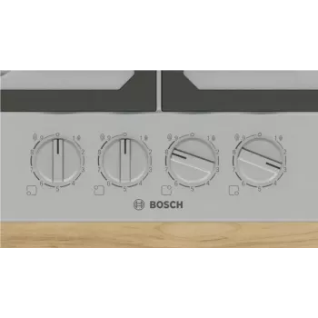 Placa de gas de empotrar Bosch PCH6A5I90 — 60 cm, acero inoxidable, 4 zonas de gas + 1 wok, Flame Select, soportes de hierro fundido