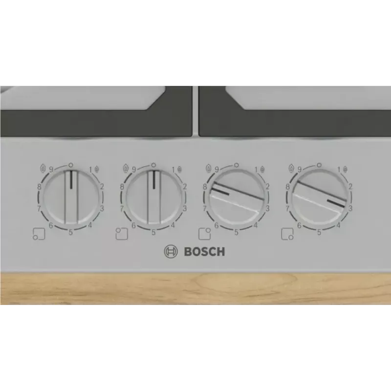 Placa de gas de empotrar Bosch PCH6A5I90 — 60 cm, acero inoxidable, 4 zonas de gas + 1 wok, Flame Select, soportes de hierro fundido