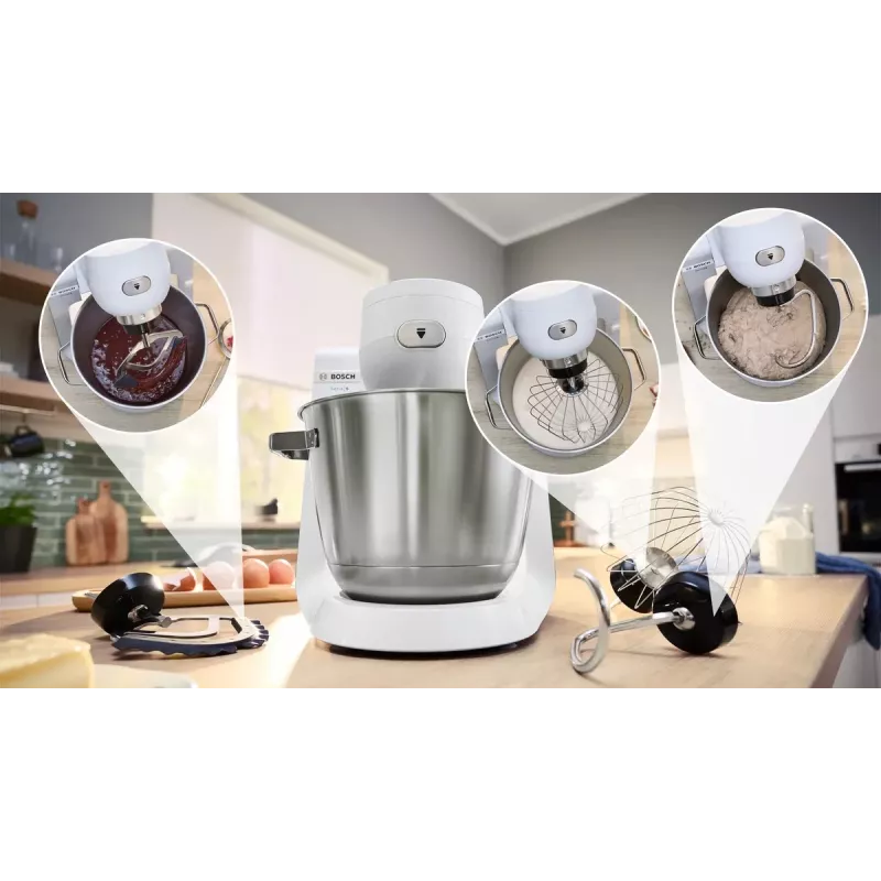 Bosch Serie 6 MUMS6EW22 robot de cocina, 1600 W, set de repostería, accesorio de batidora, blanco/acero inoxidable