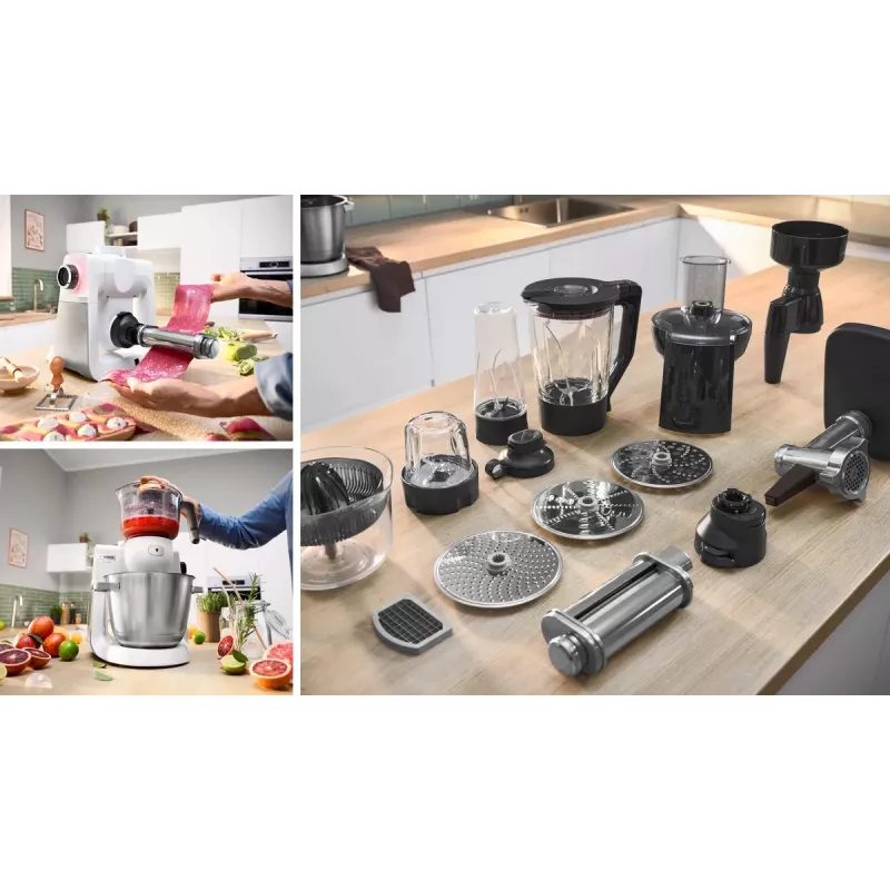 Bosch Serie 6 MUMS6EW22 robot de cocina, 1600 W, set de repostería, accesorio de batidora, blanco/acero inoxidable