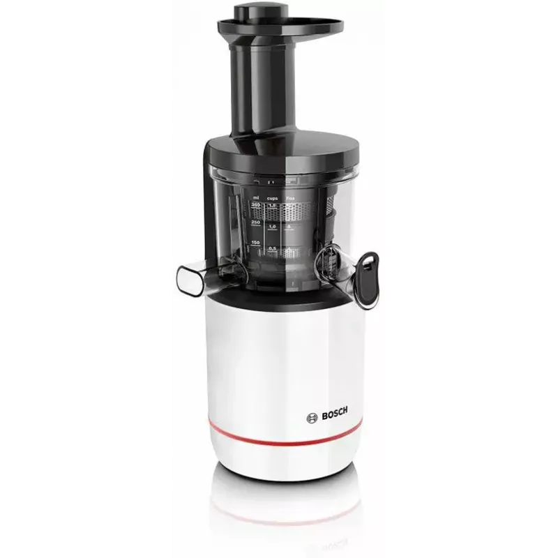 Exprimidor lento Bosch MESM500W — motor de 150 W, recipiente de zumo de 1 L, compacto 152×152×427 mm, blanco/negro