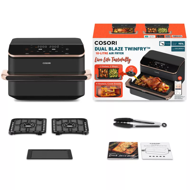 Freidora de aire Cosori Dual Blaze Twinfry Chef Edition doble 10 L de pie 2800 W gris oscuro, oro rosa