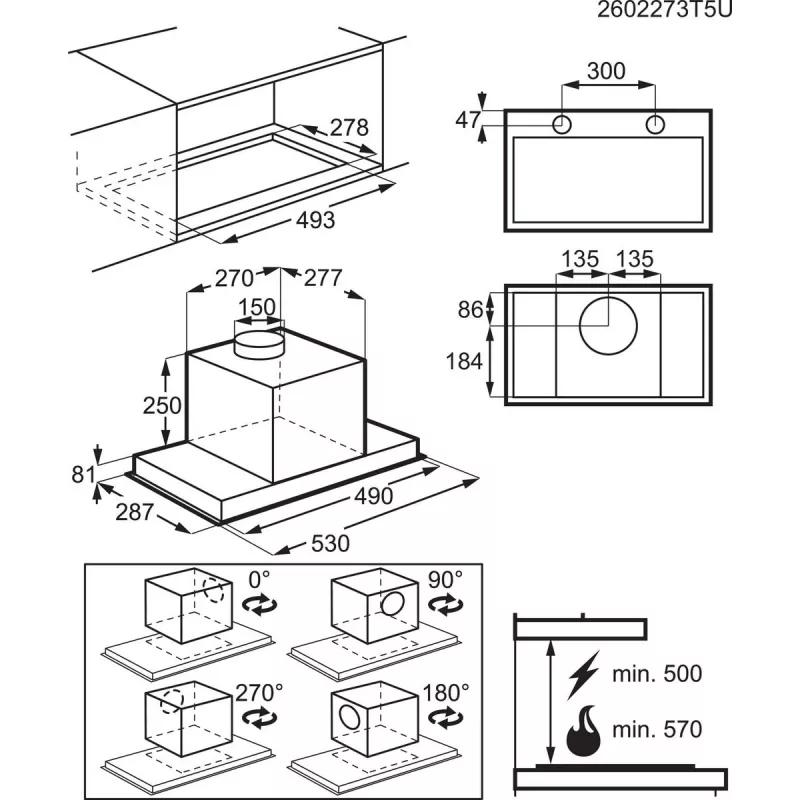Electrolux LFG516X campana extractora integrable, 54 cm, 600 m³/h (modo intensivo), 3 velocidades, LED, mando a distancia, acero inoxidable