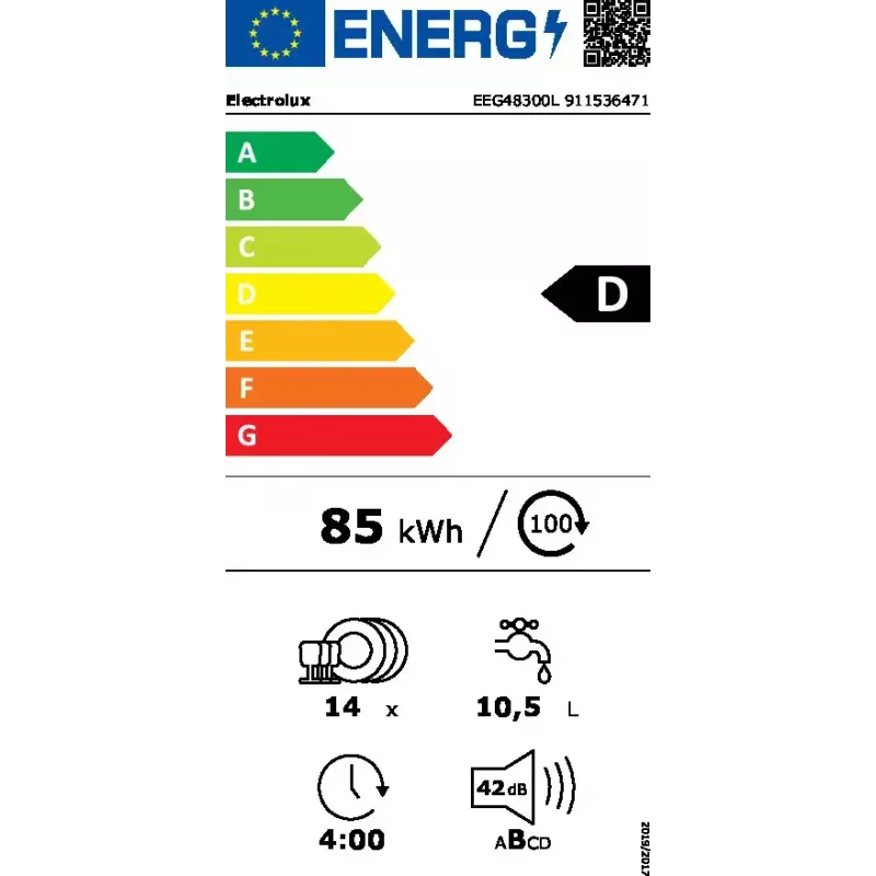 Lavavajillas integrable Electrolux EEG48300L — 14 cubiertos, 42 dB, 60 cm