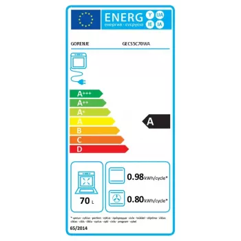 Cocina independiente Gorenje GECS5C70WA placa eléctrica con placas espirales, 4 zonas, blanca, horno 70 L, mandos giratorios, indicador LED